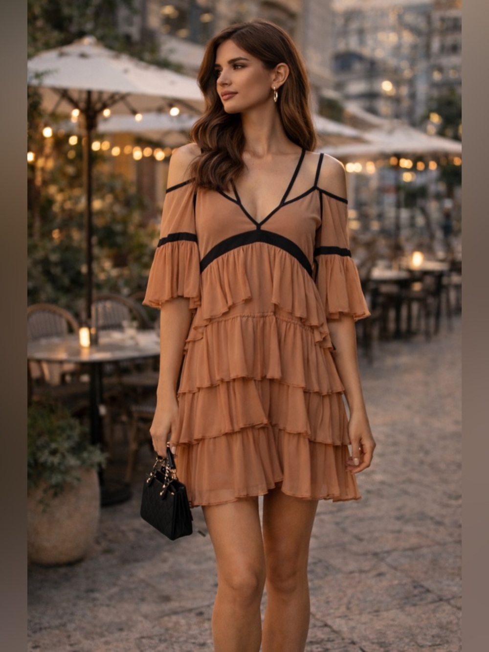 Cinq à Sept Silk Ruffle Mini Dress Blush Cold Shoulder Party Sz 6